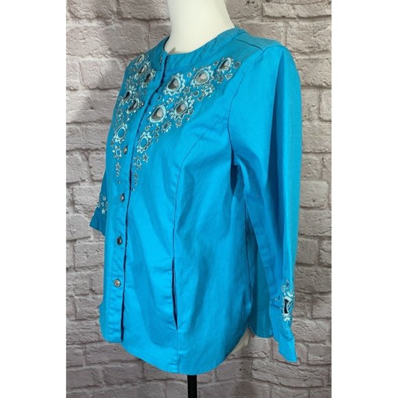 Bob Mackie Cut Out Jacket Womens Small Turquoise Blue Silver Wearable Art 9428 - Picture 5 of 10